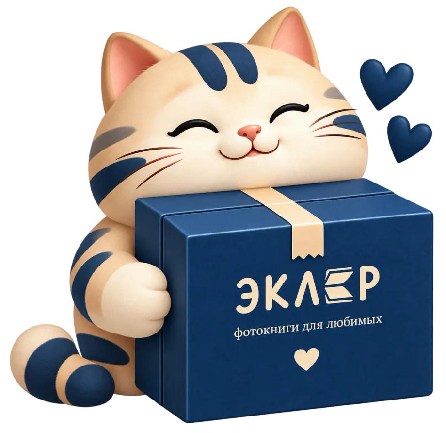 Кот Эклер с коробкой фотокниги